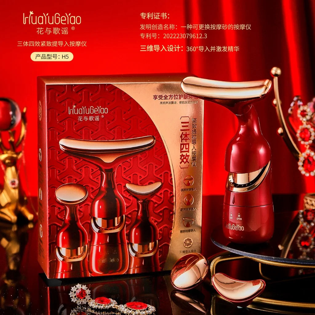 3-in-1 Microcurrent Facial Massager for Neck, Face, and Eye Rejuvenation - Anti-Aging Beauty Device and Tools