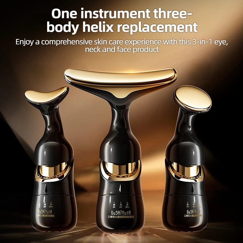 3-in-1 Microcurrent Facial Massager for Neck, Face, and Eye Rejuvenation - Anti-Aging Beauty Device and Tools