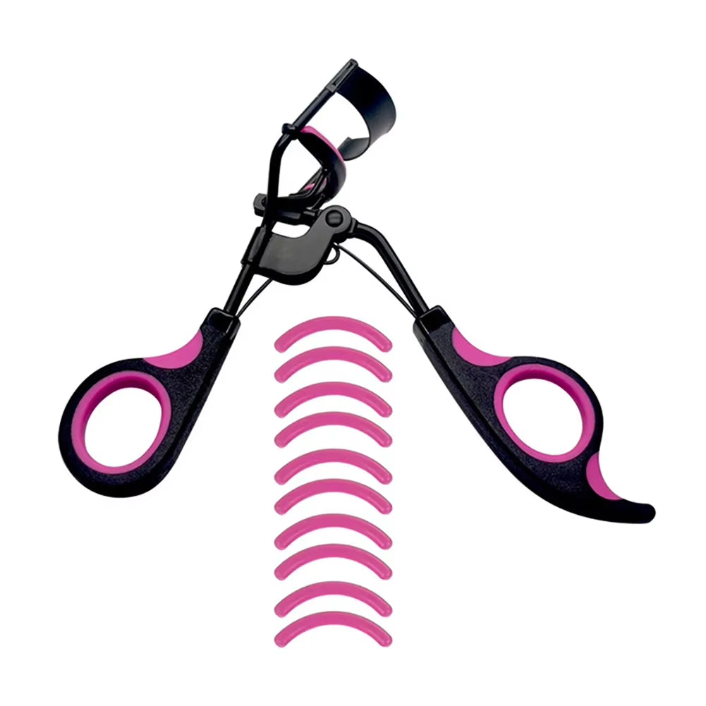Professional Eyelash Curler with 10 Replacement Pads for Lasting Eye Makeup and Beauty Enhancement Tools