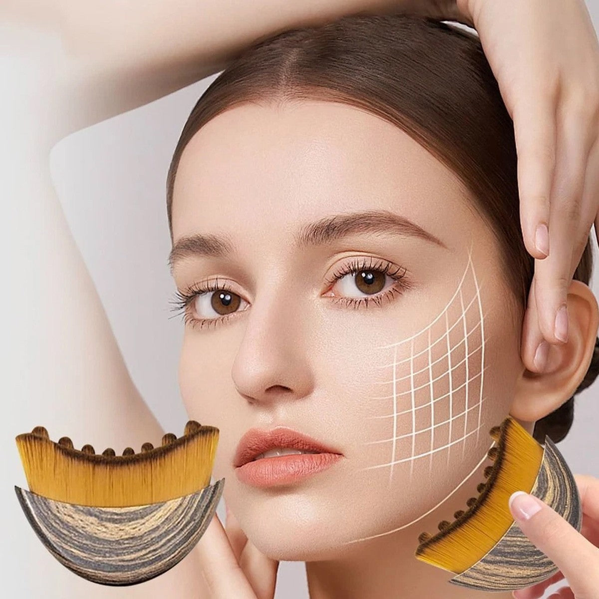 2X Lymphatic Outline Face Brushes W/Cover, Dry Face Brushing, Drainage Massage