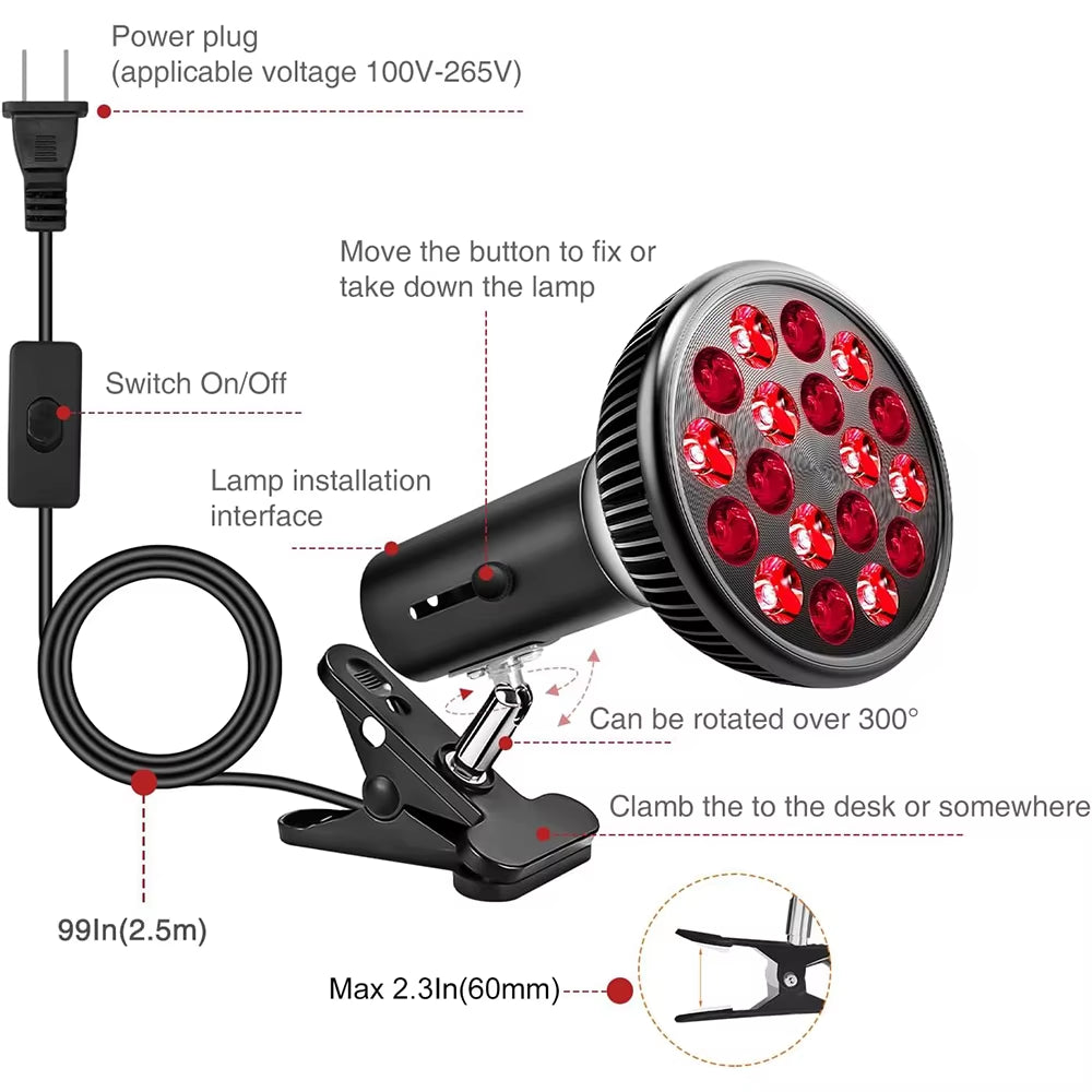 Red Light Therapy Lamp for Facial and Joint Health - 54W Infrared Device for Pain Relief and Skin Wellness