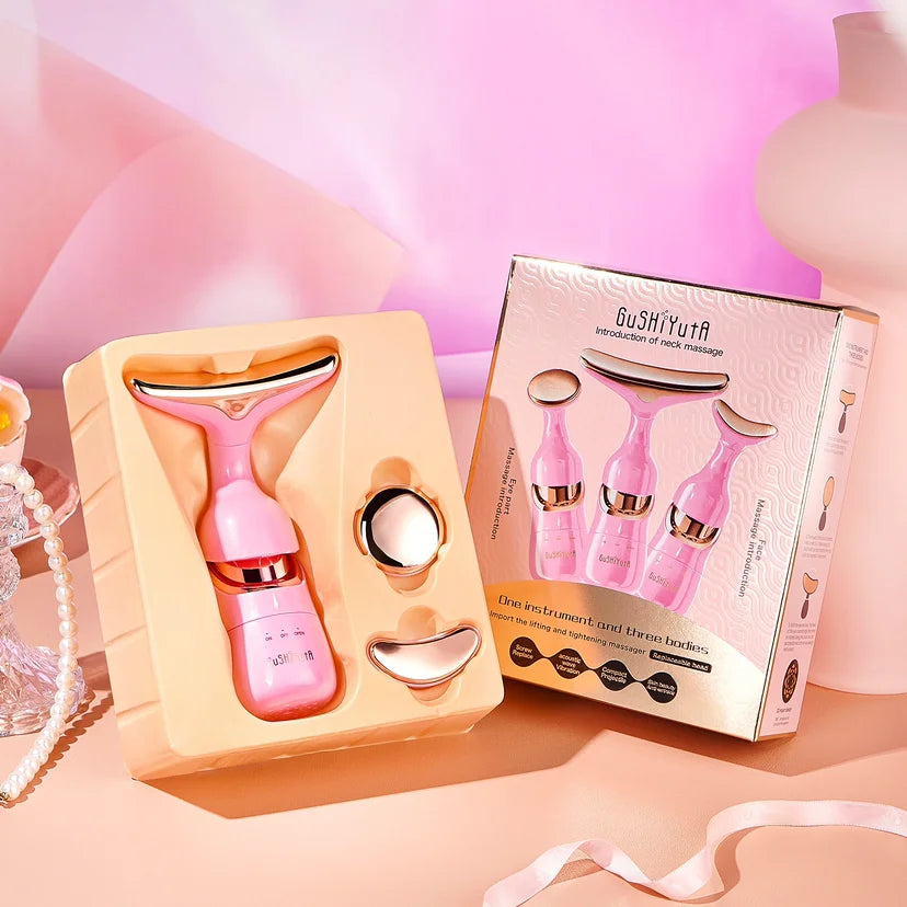 3-in-1 Microcurrent Facial Massager for Neck, Face, and Eye Rejuvenation - Anti-Aging Beauty Device and Tools