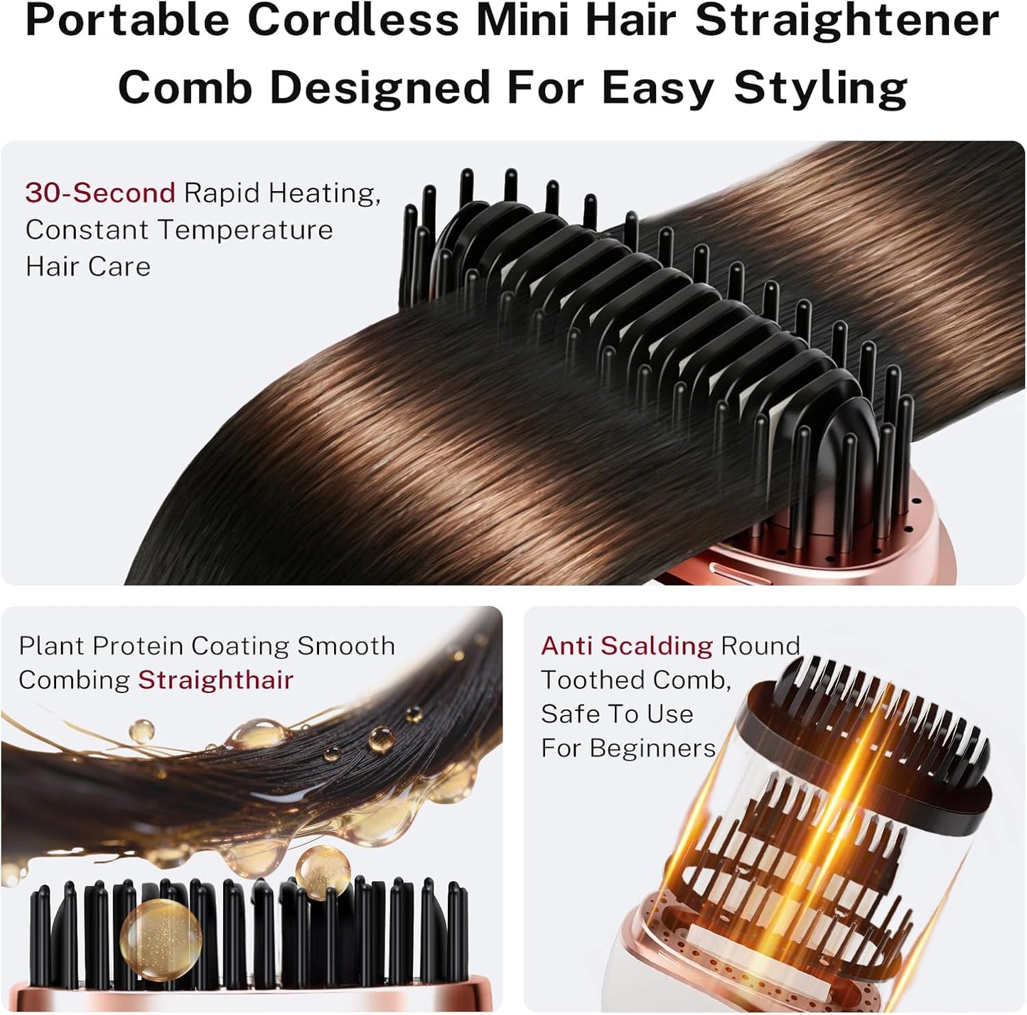 Mini Cordless Hair Straightener Comb