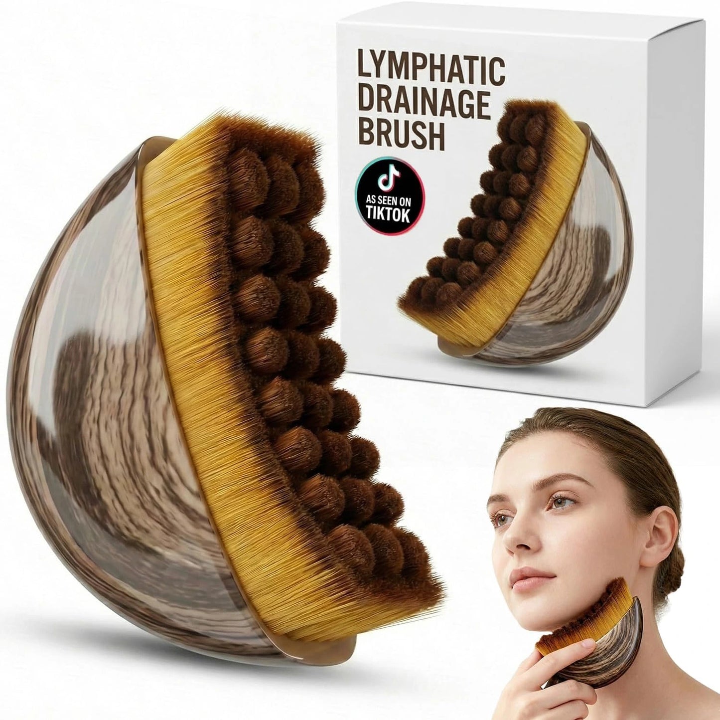 2X Lymphatic Outline Face Brushes W/Cover, Dry Face Brushing, Drainage Massage