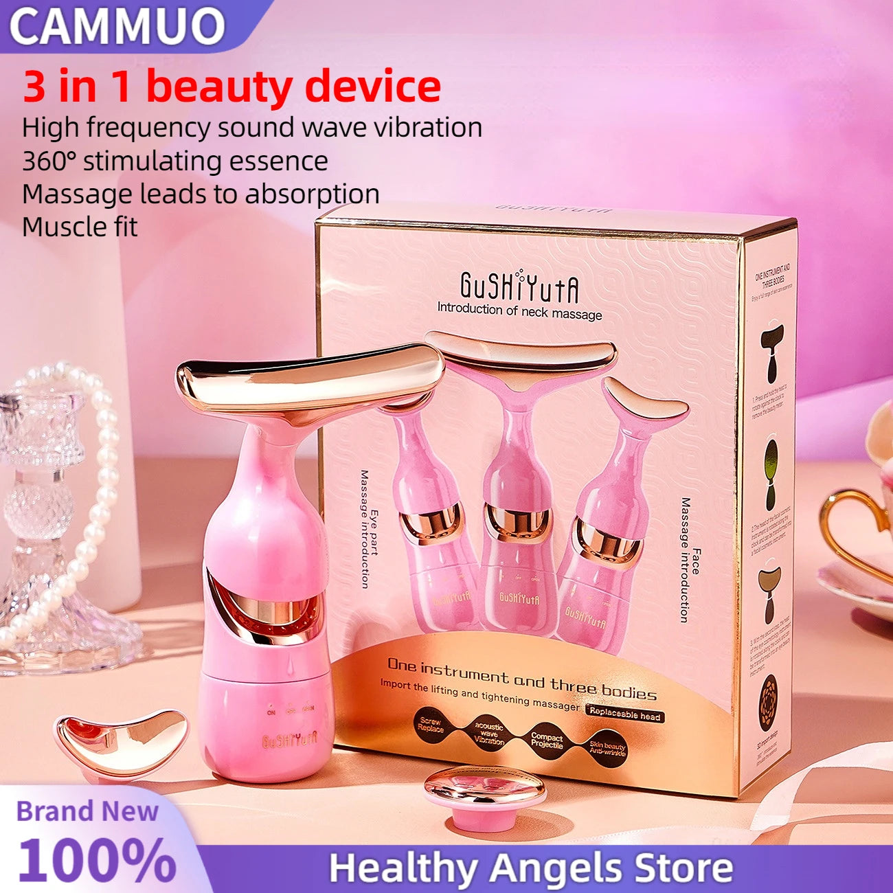 3-in-1 Microcurrent Facial Massager for Neck, Face, and Eye Rejuvenation - Anti-Aging Beauty Device and Tools