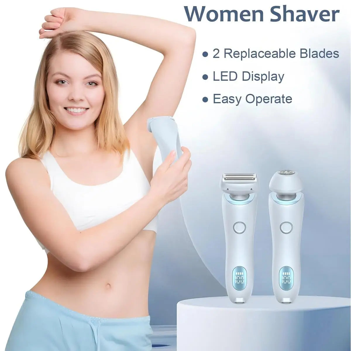 2 in 1 Lady Hair Removal Device Electric Shaver & Bikini Trimmer IPX7 Waterproof Face & Body Hair Remover for Legs Underarms