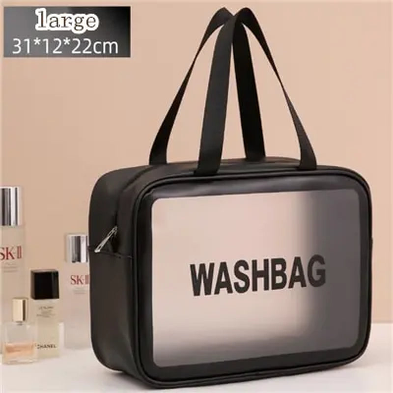 Portable Travel Wash Bag Female Transparent Waterproof Makeup Storage Pouch Large Capacity Cosmetic Organizer Pu Material